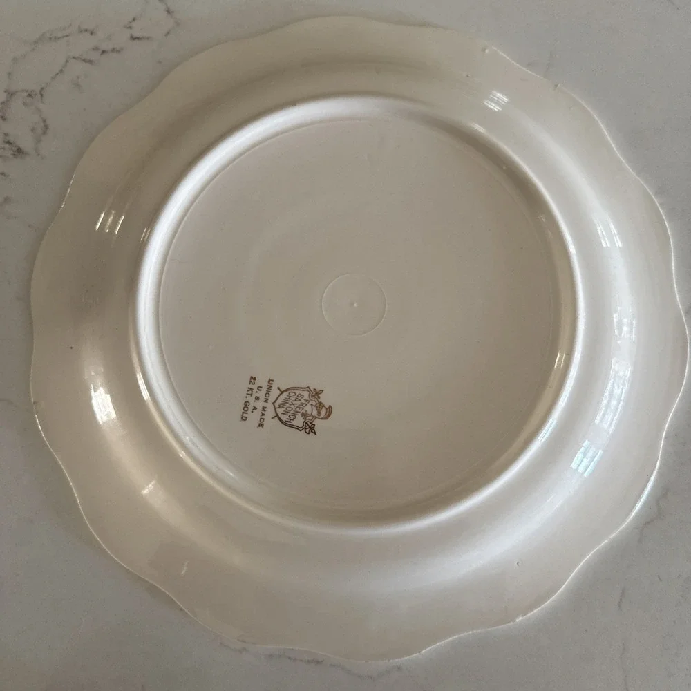 Vintage French Saxon‎ Scalloped Plate China 22kt Gold Floral Pale Pink 10 Inch
